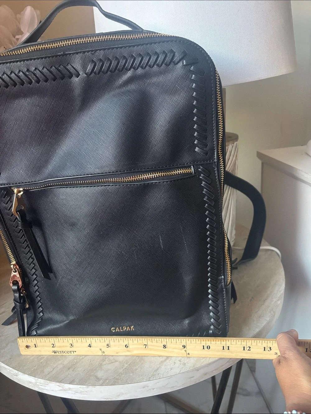 Calpak Black Backpack with Gold Hardware and Braided Trim